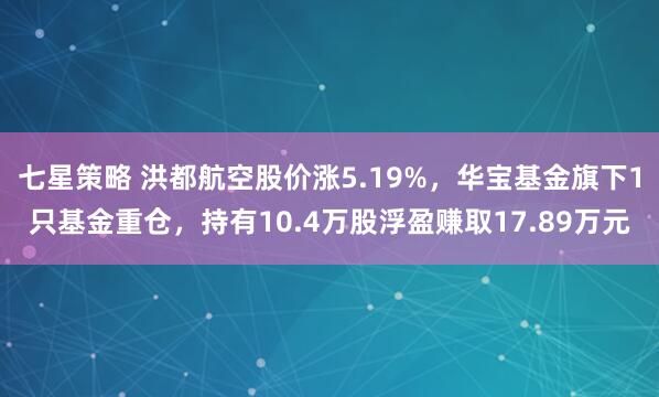 七星策略 洪都航空股价涨5.19%，华宝基金旗下1只基金重仓，持有10.4万股浮盈赚取17.89万元